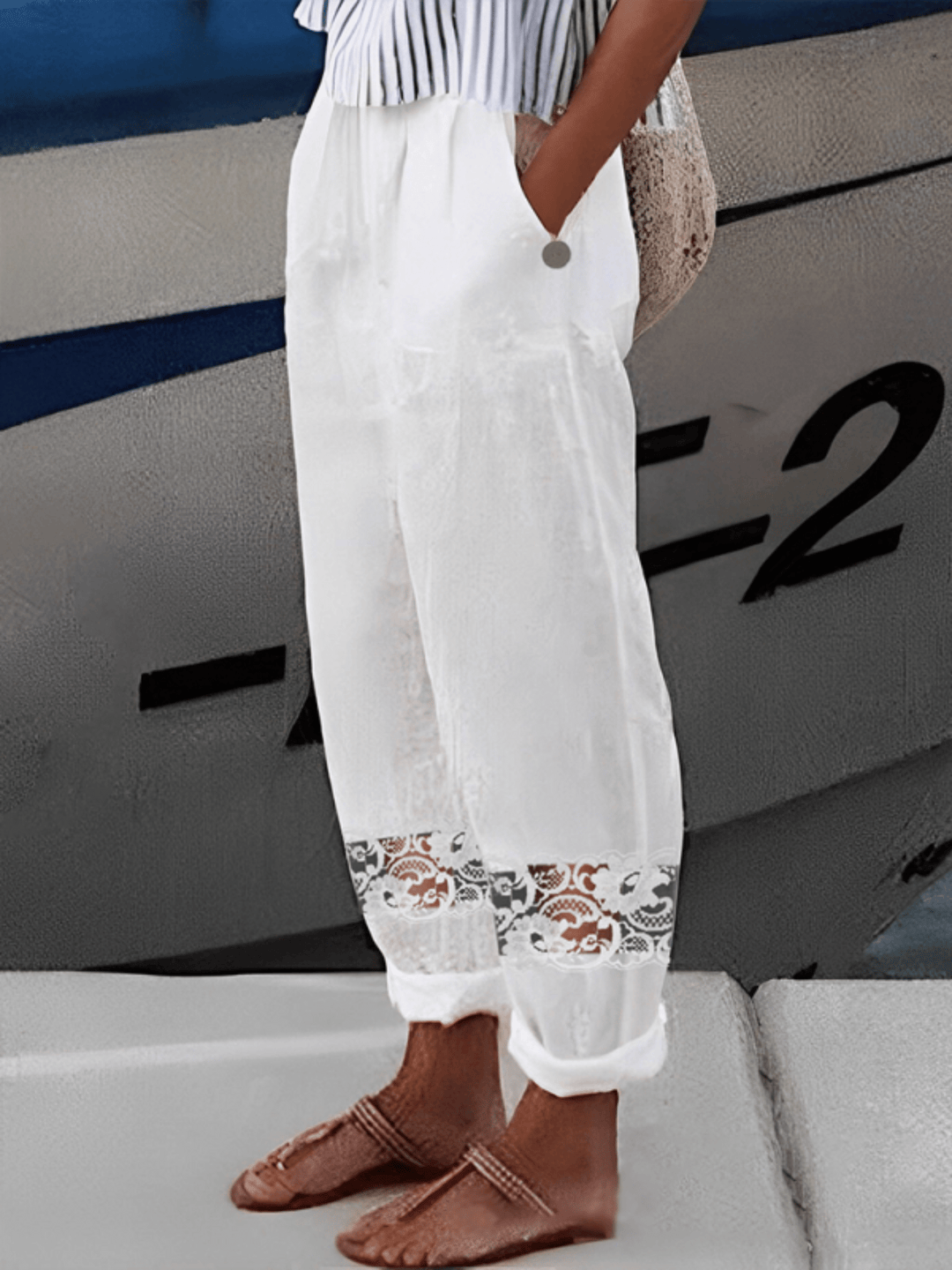 The802Gypsy-GypsyGirl Bottoms/Pants & Culotte White / S GYPSY GIRL - Button Elastic Waist Casual Trouser Pants