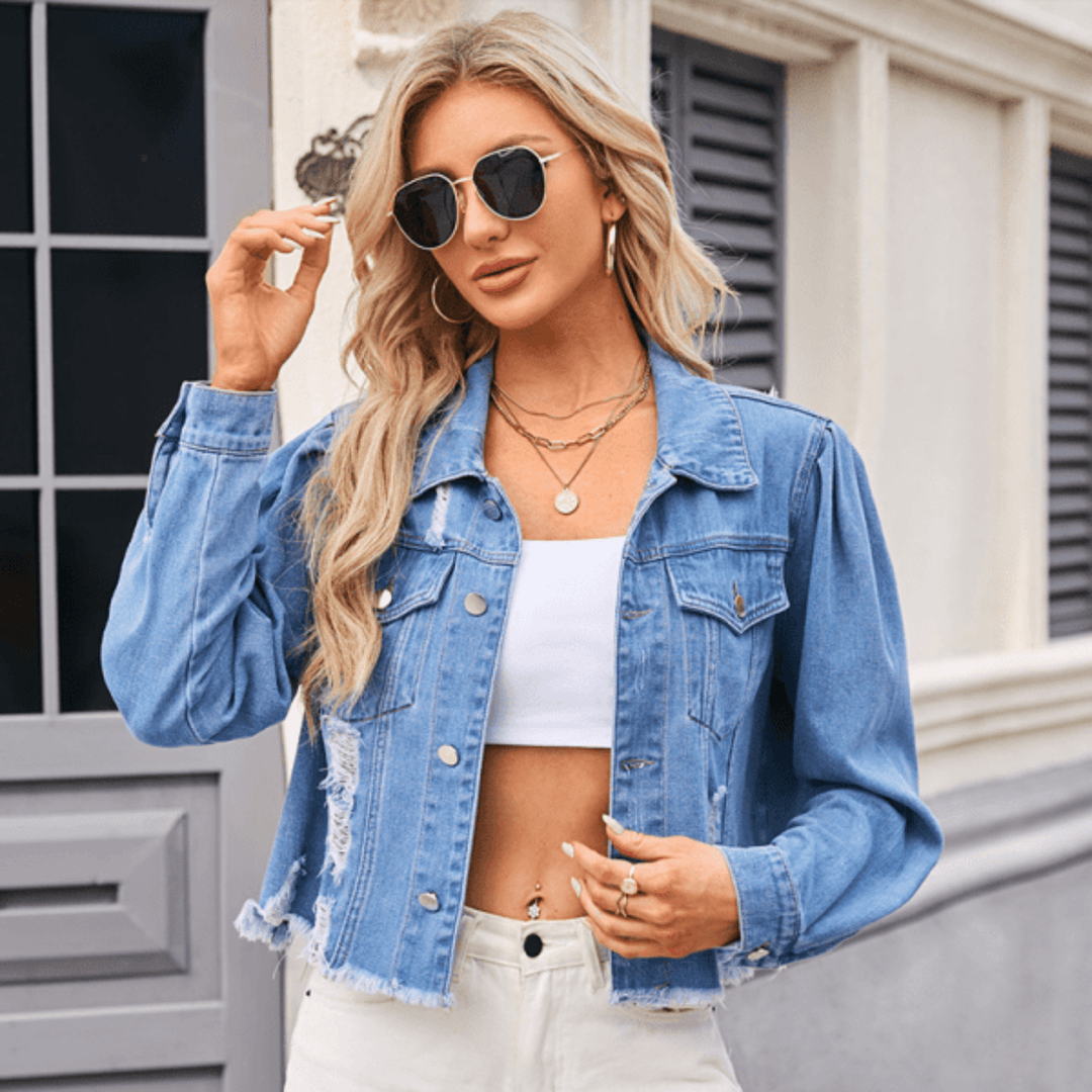 The802Gypsy coats and jackets Blue / S GYPSY GIRL- Casual Ripped Denim Short Jean Jacket