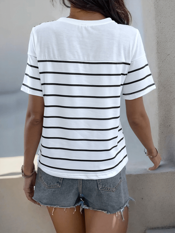 Casual Striped T-Shirt - Trendy shits and tops in White for Women | The802Gypsy
