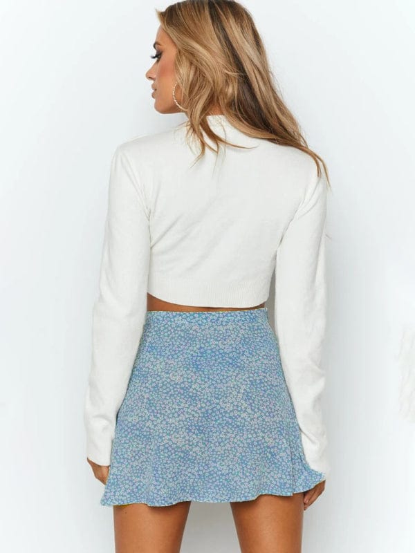 Floral High Waist Umbrella Skirt - Trendy Bottoms/Skirts in Light Blue for Women | The802Gypsy