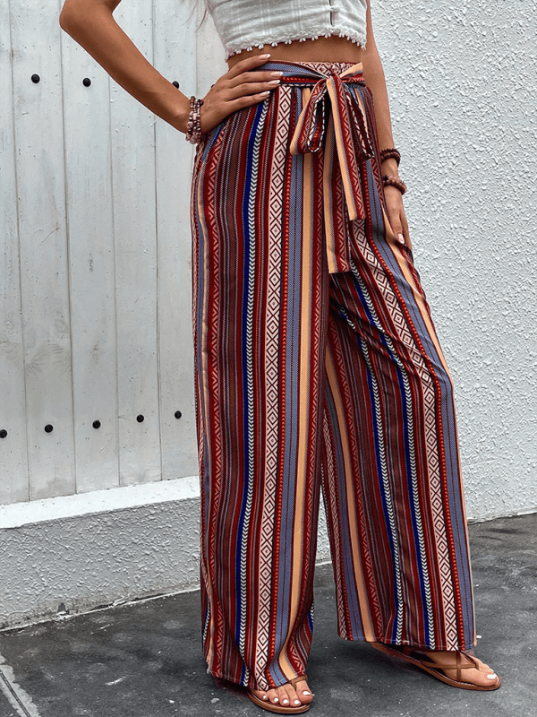 The802Gypsy-GypsyGirl Bottoms/Pants & Culotte GYPSY GIRL - Loose Striped High Waist Elastic Wide Leg Pants