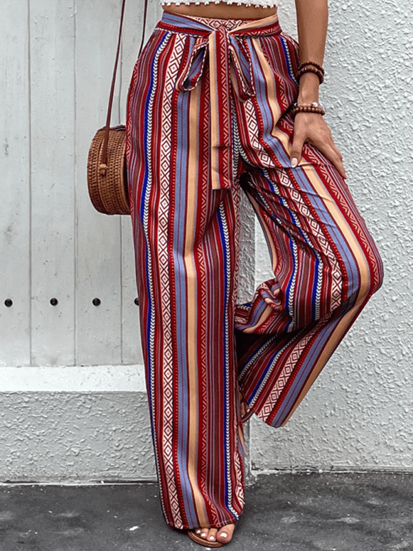 The802Gypsy-GypsyGirl Bottoms/Pants & Culotte GYPSY GIRL - Loose Striped High Waist Elastic Wide Leg Pants