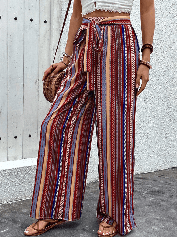 The802Gypsy-GypsyGirl Bottoms/Pants & Culotte GYPSY GIRL - Loose Striped High Waist Elastic Wide Leg Pants