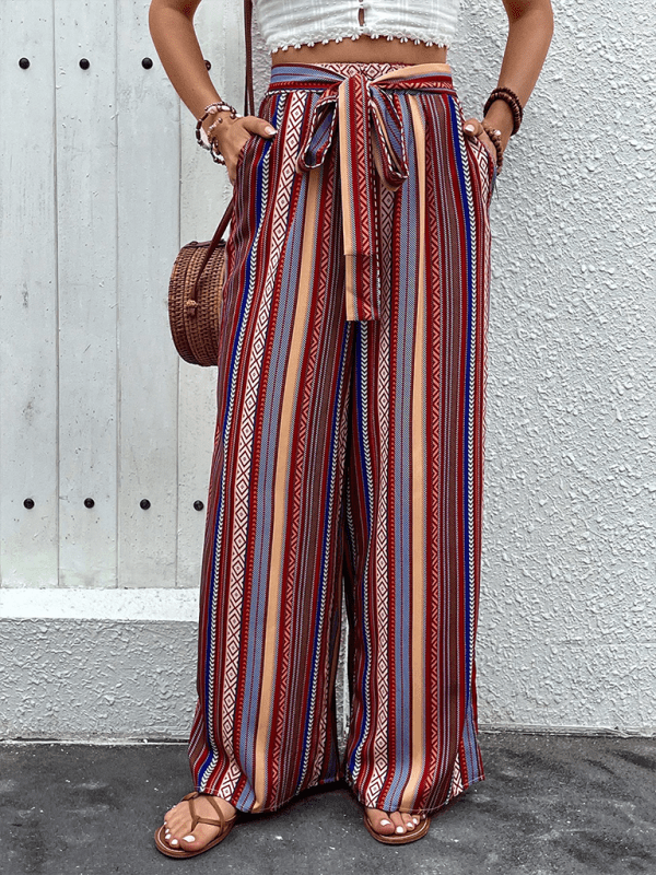 The802Gypsy-GypsyGirl Bottoms/Pants & Culotte GYPSY GIRL - Loose Striped High Waist Elastic Wide Leg Pants