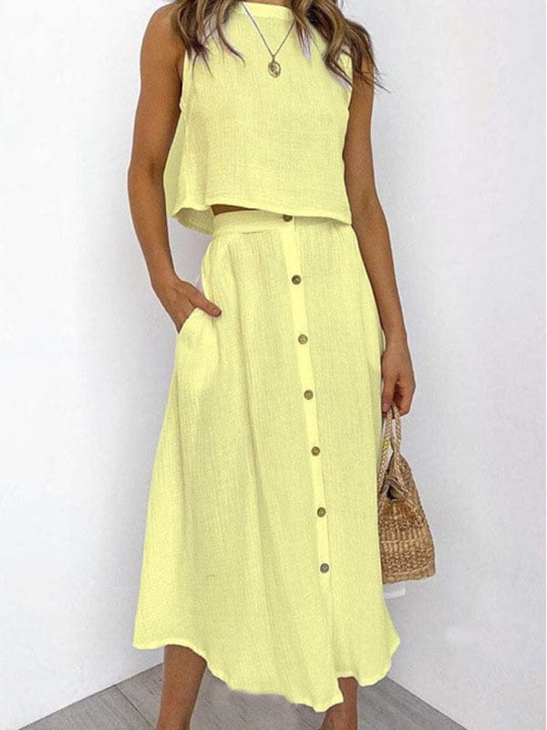 Yellow Two Piece Sets/Skirts Sets with S