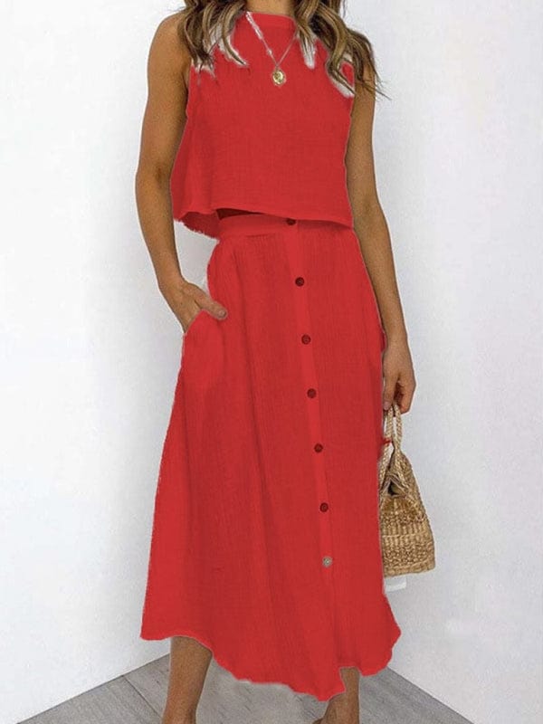 Red Two Piece Sets/Skirts Sets with S