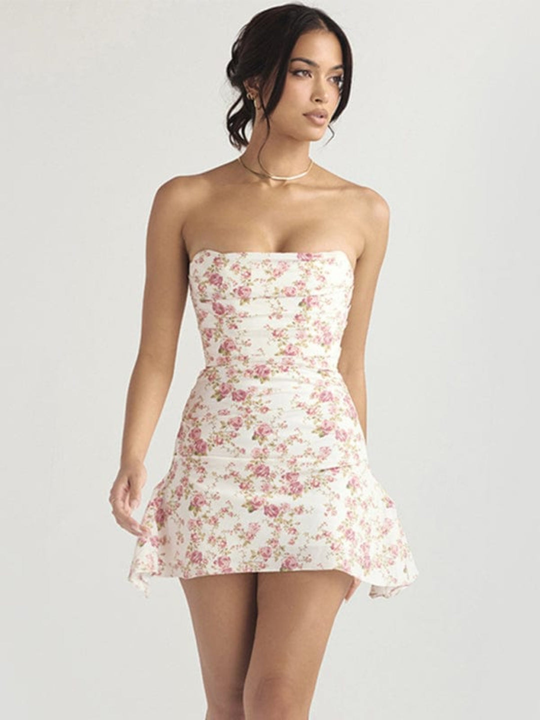 The802Gypsy Dresses Floral Pink / XS GYPSY GIRL-Tube Top Hot Girl Fitted French Dress