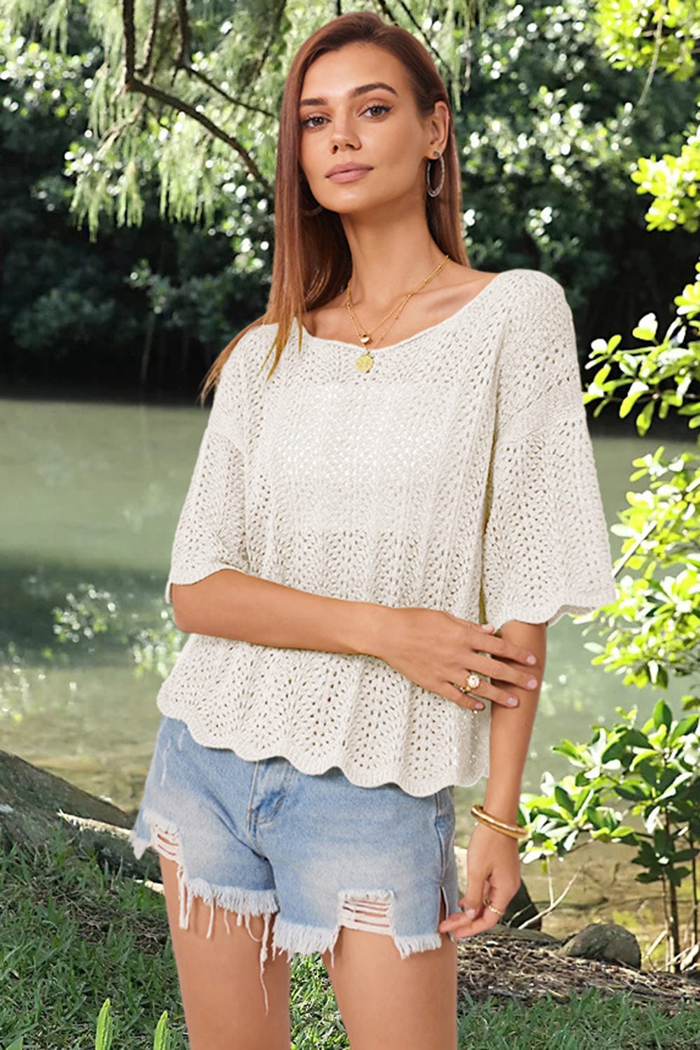 Cream shirts and tops with S