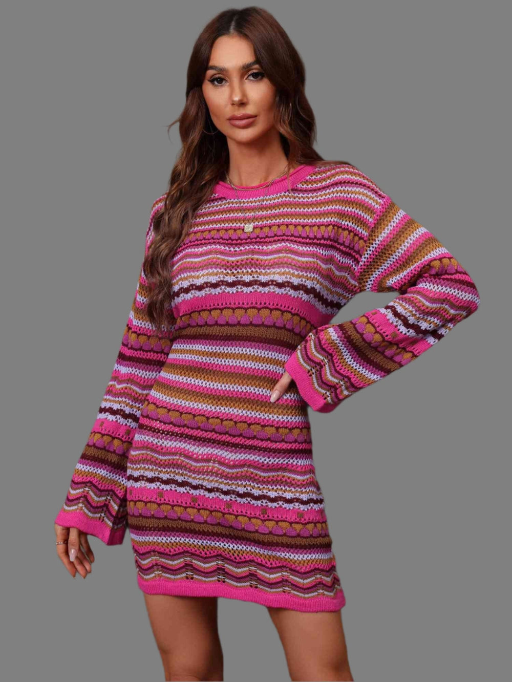 The802Gypsy Dresses Fuchsia pink / S GYPSY-Multicolored Sweater Dress
