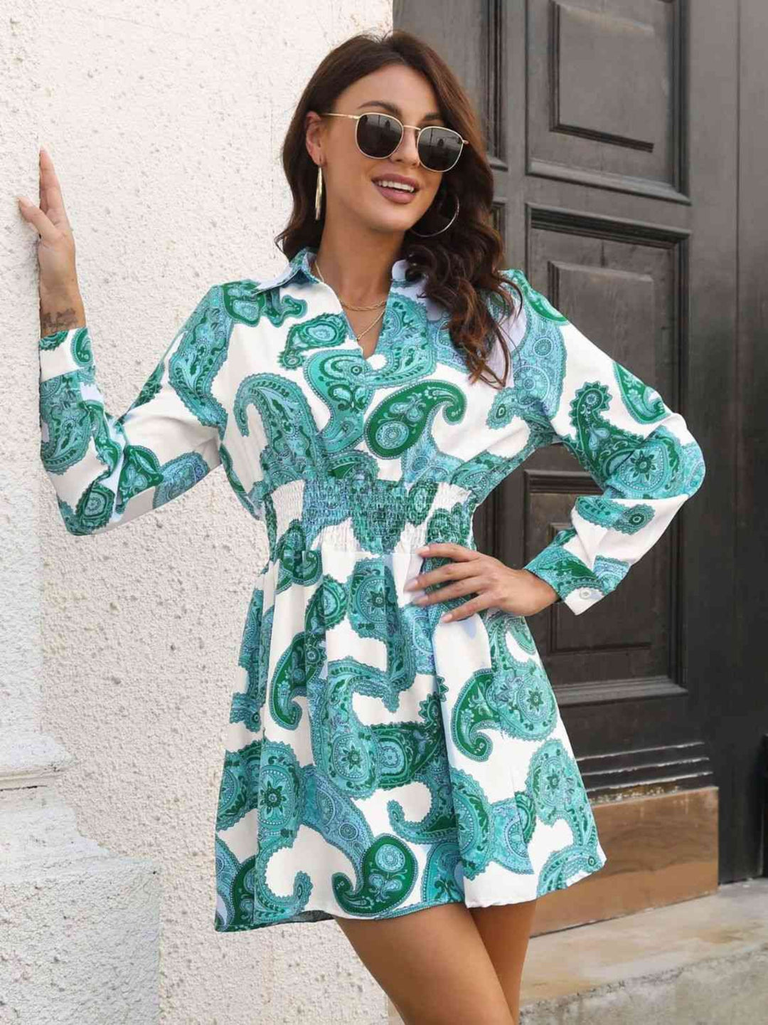 Teal Blue Dresses/Johnny Collar Dress with S