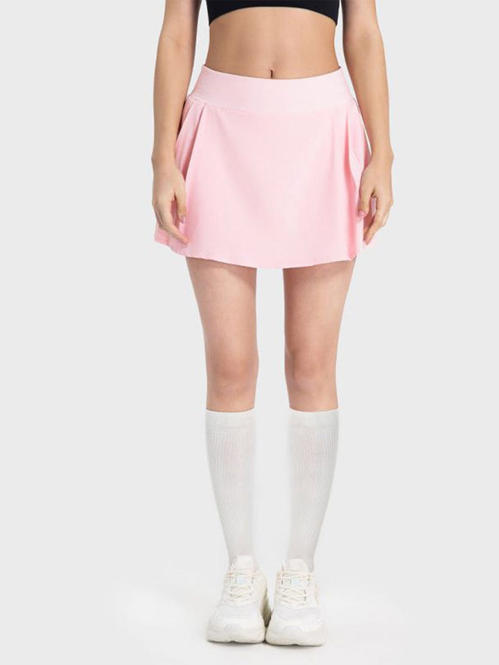 The802Gypsy Bottoms Blush Pink / 4 GYPSY-Pleated Detail Mid-Rise Waist Active Skirt