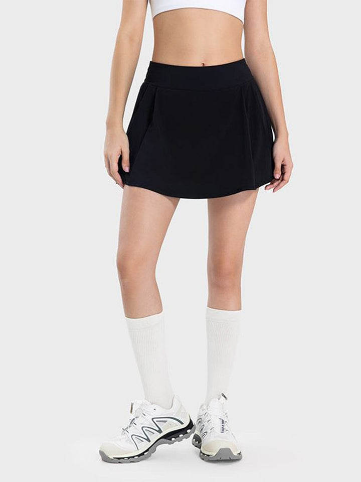 The802Gypsy Bottoms Black / 4 GYPSY-Pleated Detail Mid-Rise Waist Active Skirt