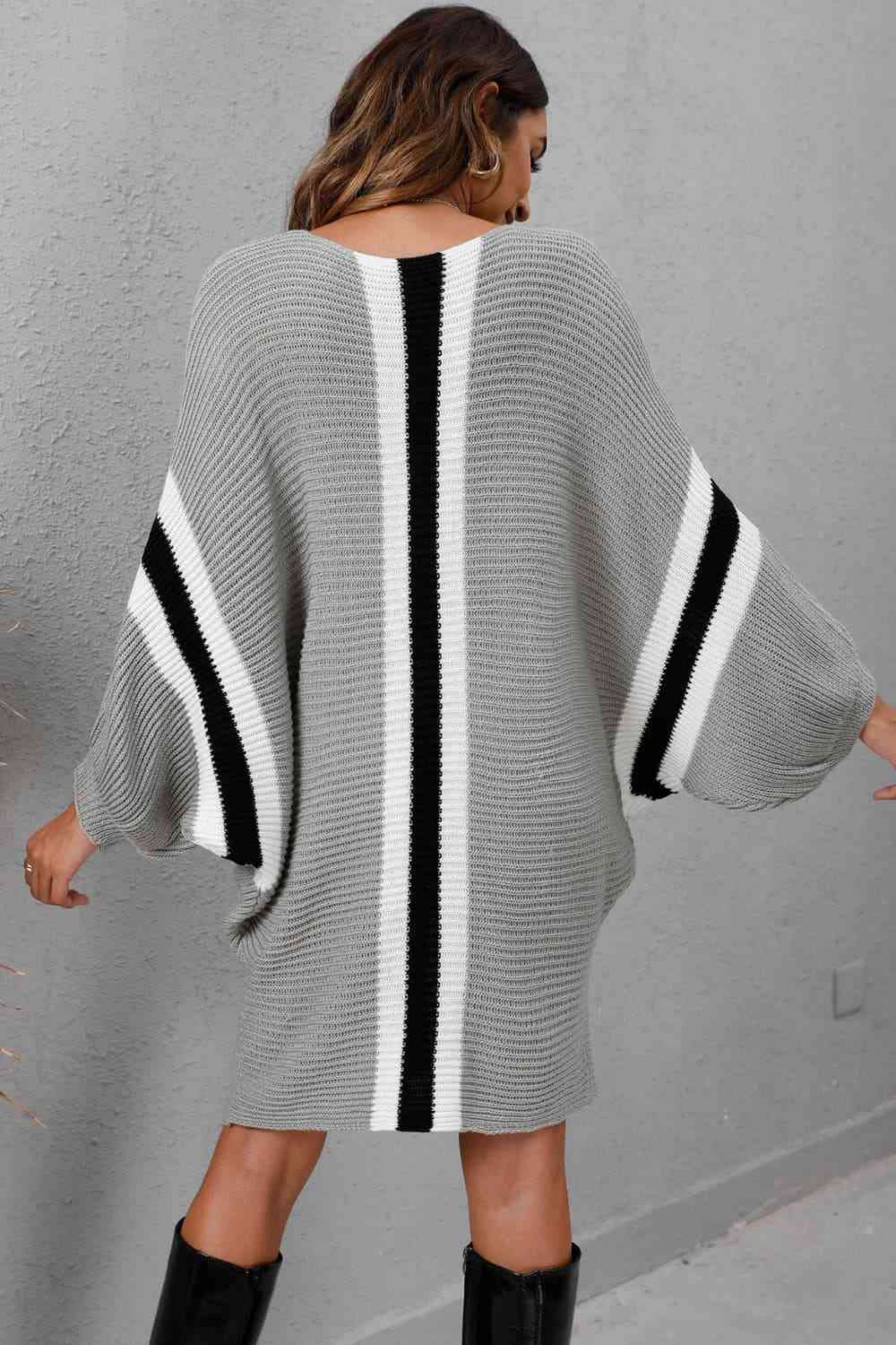 Trendsi Dresses Gypsy Oven Ribbed Round Neck Sweater Dress