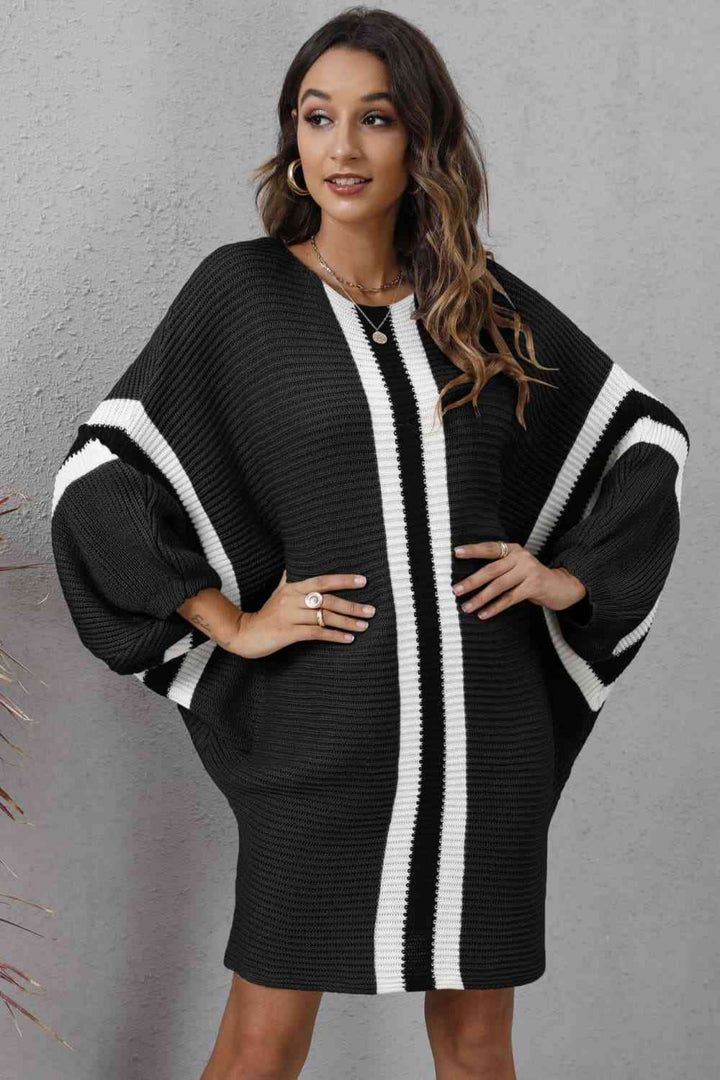 Trendsi Dresses Gypsy Oven Ribbed Round Neck Sweater Dress