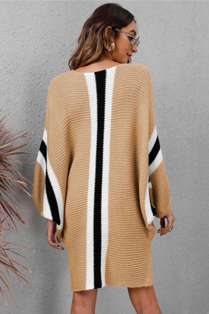 Trendsi Dresses Gypsy Oven Ribbed Round Neck Sweater Dress
