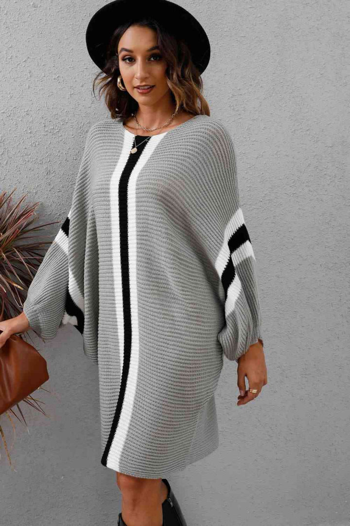 Trendsi Dresses Gypsy Oven Ribbed Round Neck Sweater Dress
