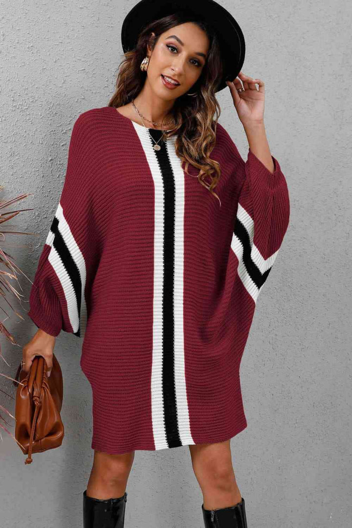 Trendsi Dresses Gypsy Oven Ribbed Round Neck Sweater Dress