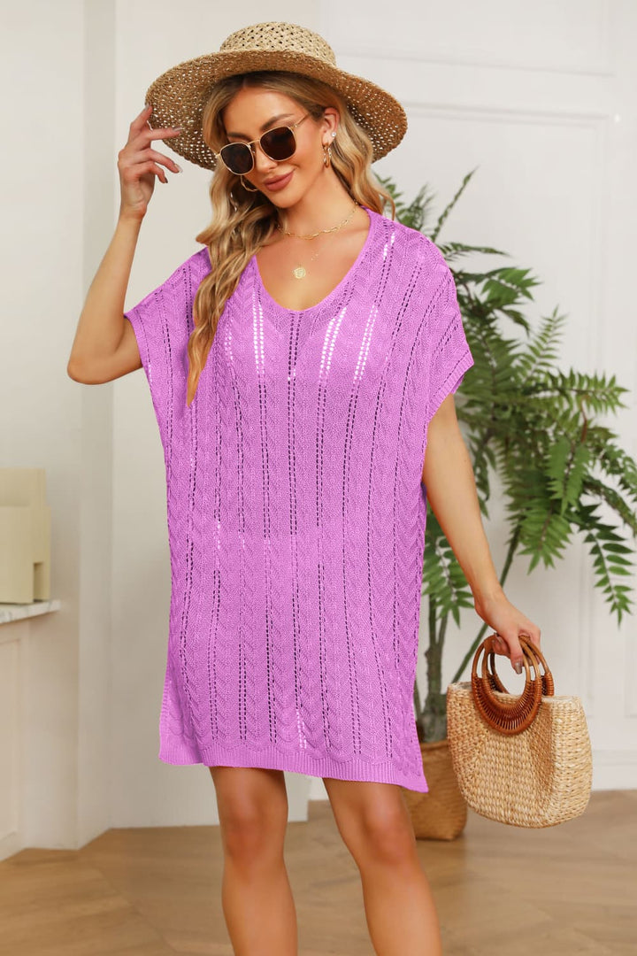The802Gypsy dress Heliotrope Purple / One Size GYPSY-Side Slit Knit Cover-UP