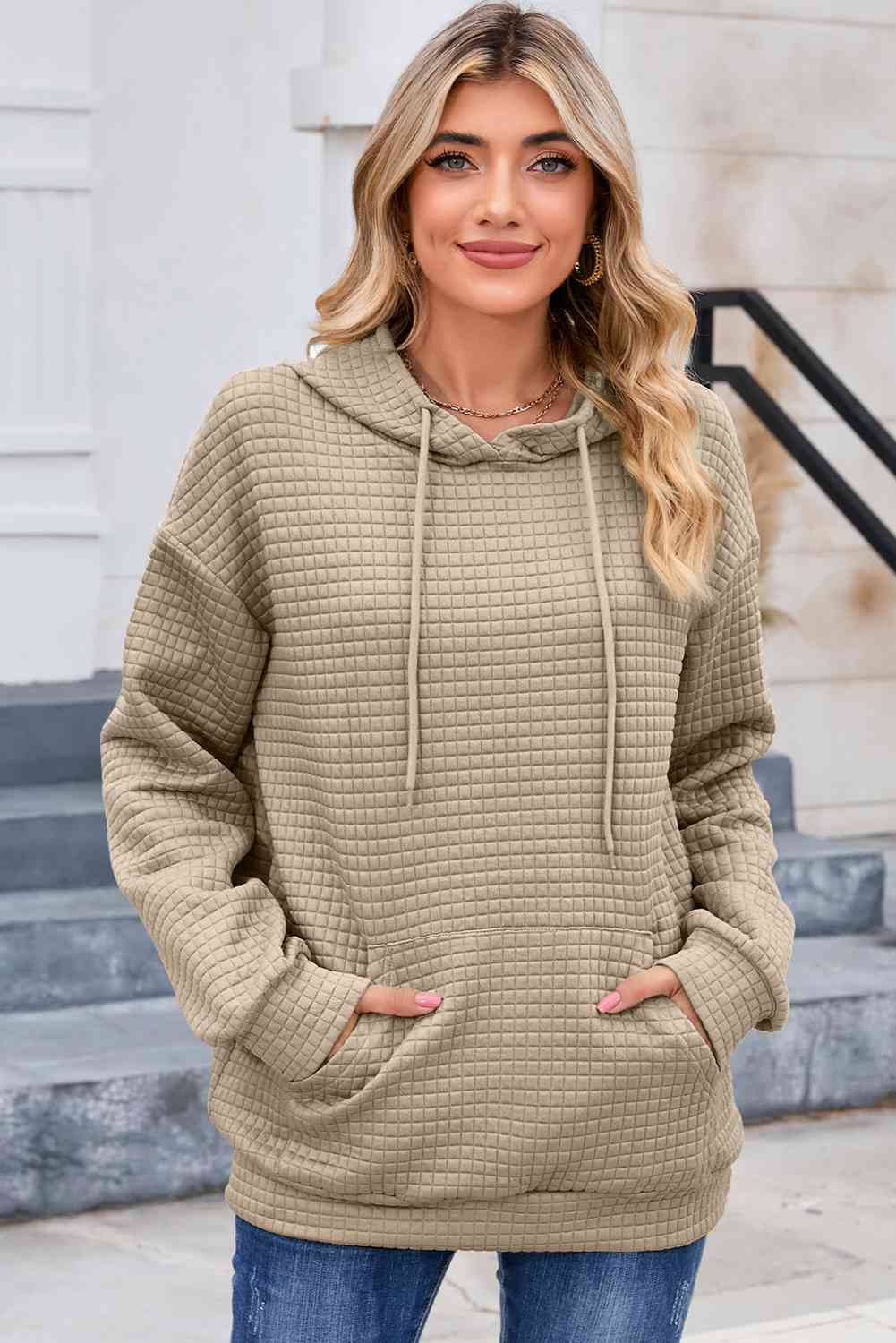 Trendsi hoodie Khaki / S Gypsy Leave Pocketed Hoodie
