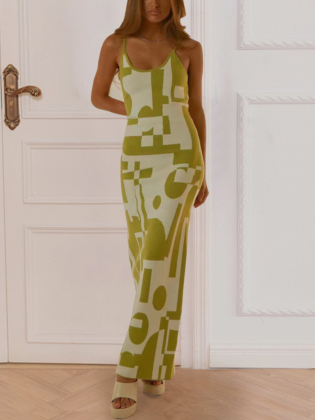 The802Gypsy Dresses Yellow-Green / S GYPSY-Spaghetti Strap Maxi Sweater Dress