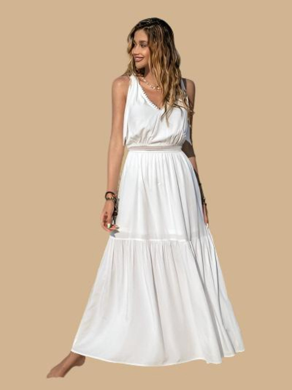 The802Gypsy Dresses White / S GYPSY-Tie Shoulder Crochet Maxi Dress