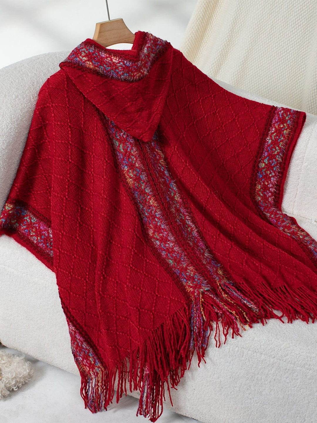 Maroon outerwear/poncho with One Size