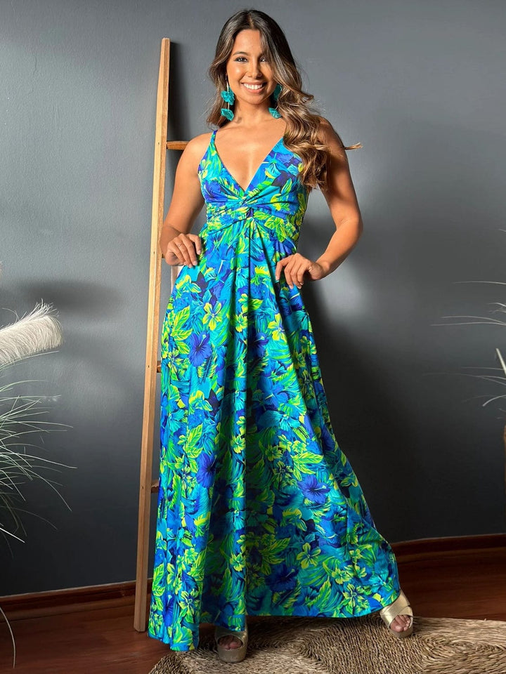 The802Gypsy Dresses GYPSY-Twisted Printed V-Neck Cami Dress