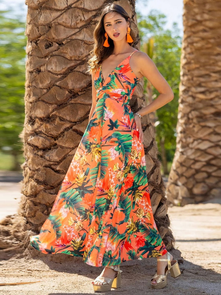 The802Gypsy Dresses Caramel / S GYPSY-Twisted Printed V-Neck Cami Dress