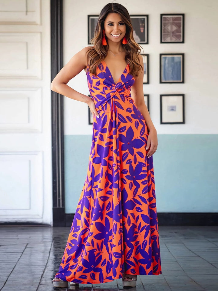 The802Gypsy Dresses Orange-Red / S GYPSY-Twisted Printed V-Neck Cami Dress