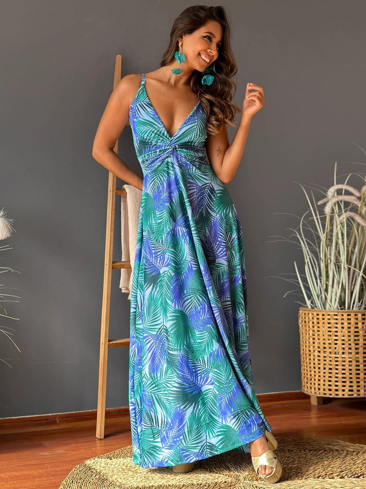The802Gypsy Dresses Blue / S GYPSY-Twisted Printed V-Neck Cami Dress