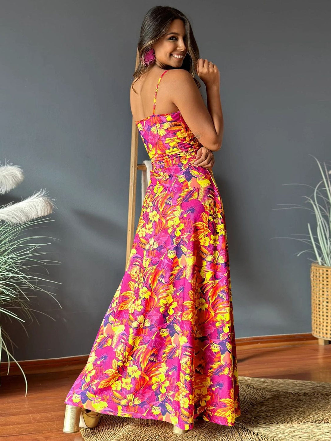 The802Gypsy Dresses GYPSY-Twisted Printed V-Neck Cami Dress