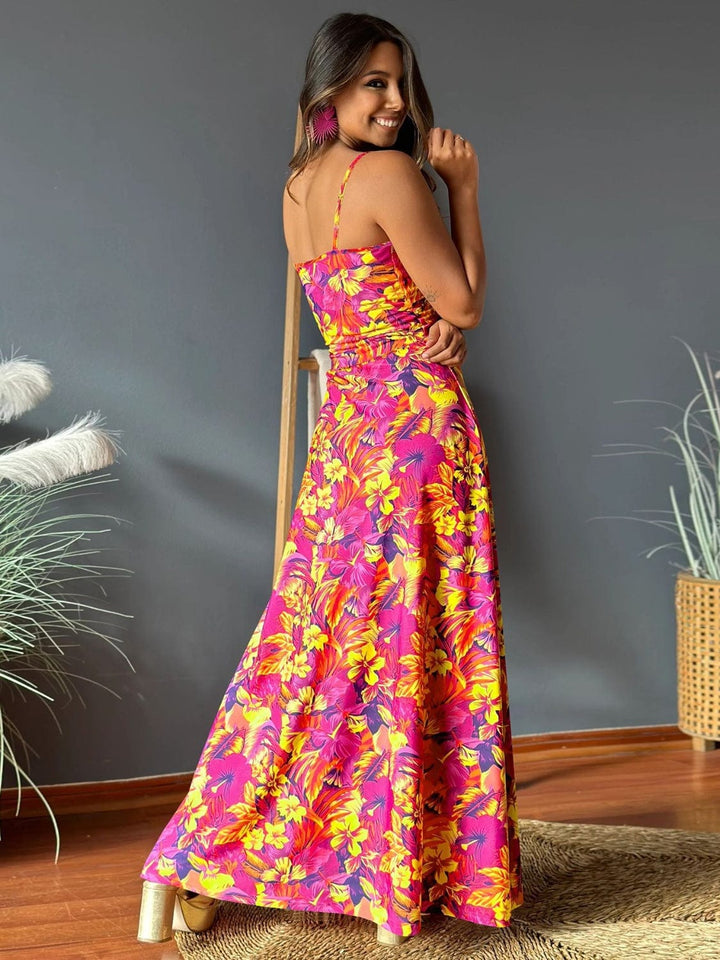 The802Gypsy Dresses GYPSY-Twisted Printed V-Neck Cami Dress