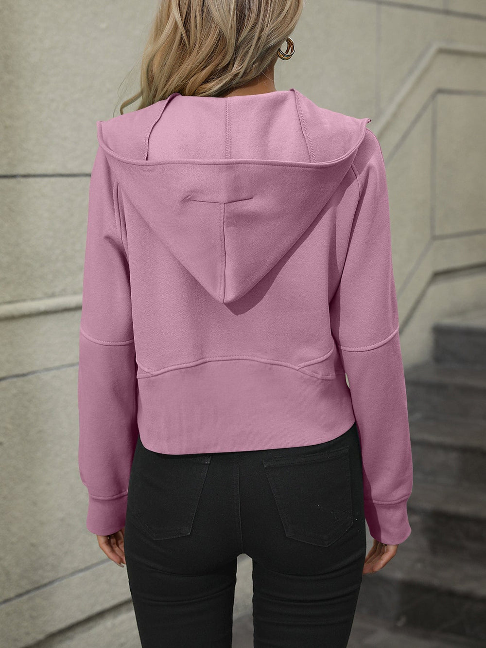 Zip - Up Raglan Sleeve Hoodie with Pocket - Trendy TOPS/HOODIES in Dusty Pink for Women | The802Gypsy