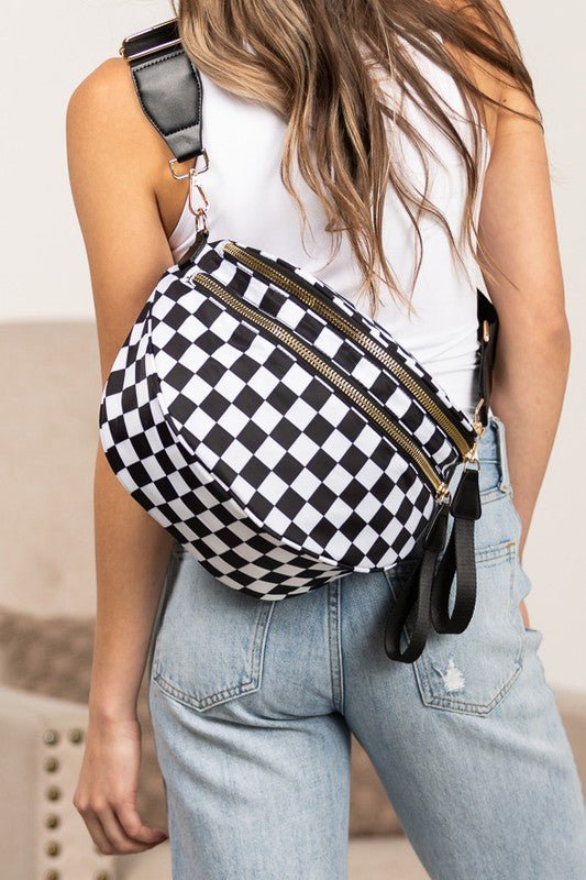 Frankie Checkered Crescent Sling Bag - Trendy Handbag/Crossbody in Black Check for Women | The802Gypsy
