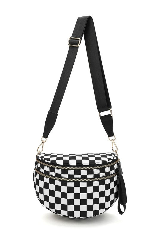 Frankie Checkered Crescent Sling Bag - Trendy Handbag/Crossbody in Black Check for Women | The802Gypsy