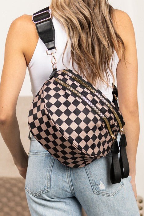 Frankie Checkered Crescent Sling Bag - Trendy Handbag/Crossbody in Black/Tan Check for Women | The802Gypsy