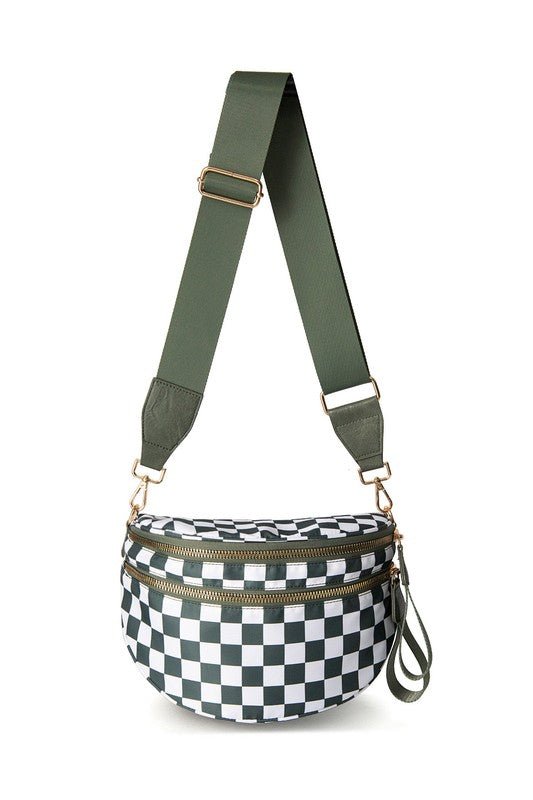 Frankie Checkered Crescent Sling Bag - Trendy Handbag/Crossbody in Eucalyptus Check for Women | The802Gypsy