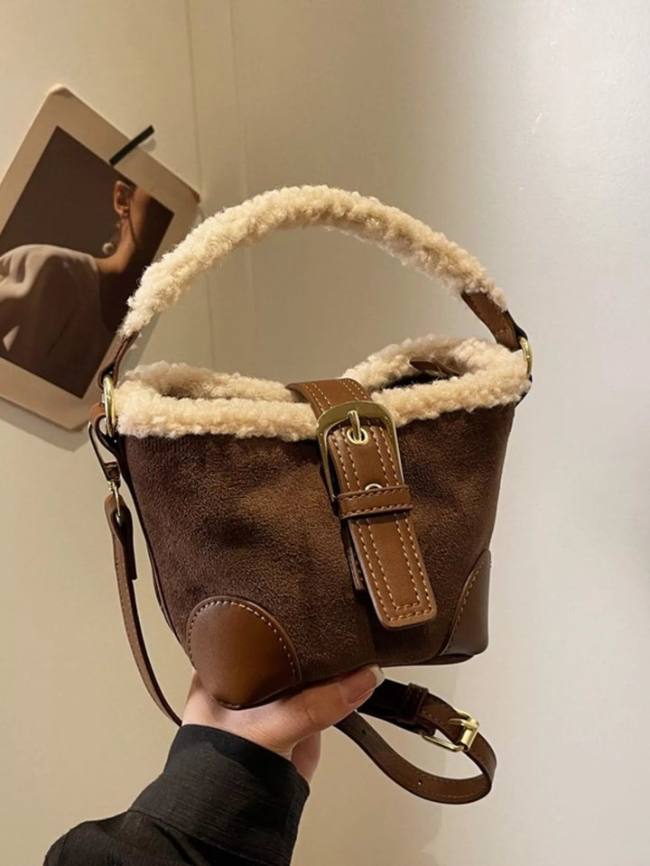 Fuzzy Bucket Crossbody Bag - Trendy Handbags, Wallets & Cases in Coffee Brown for Women | The802Gypsy
