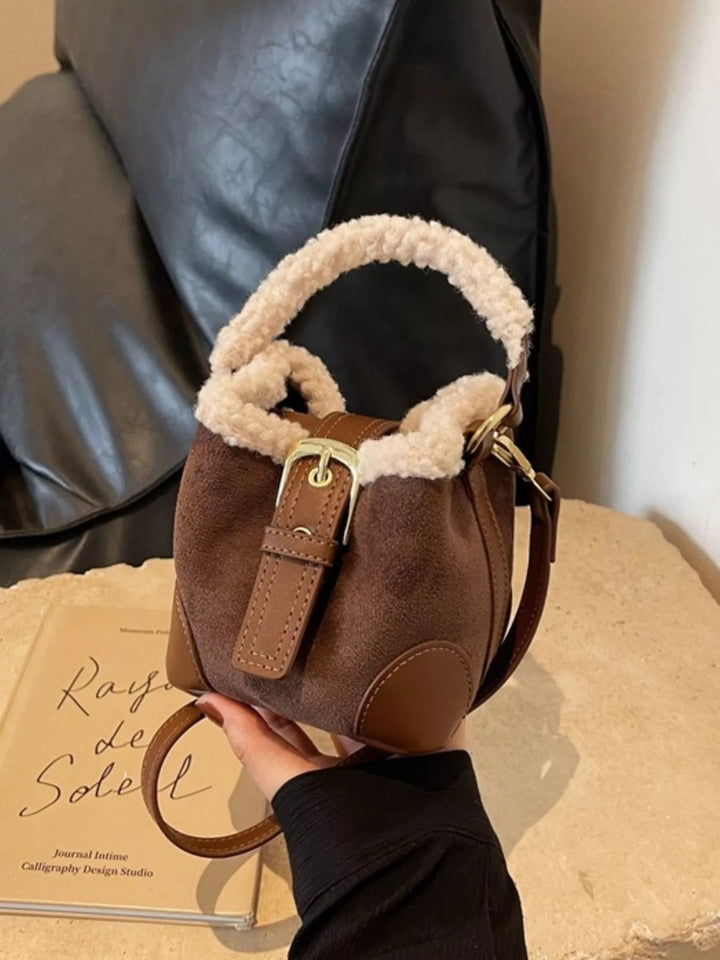 Fuzzy Bucket Crossbody Bag - Trendy Handbags, Wallets & Cases in Coffee Brown for Women | The802Gypsy