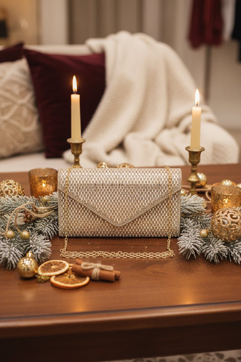 Rhinestone Evening Clutch With Chain - Trendy Handbags, Wallets & Cases in Gold for Women | The802Gypsy