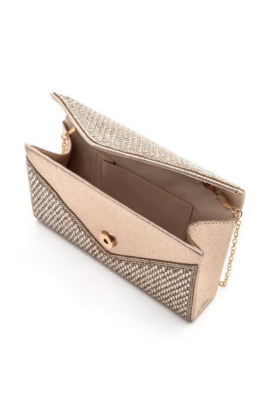 Rhinestone Evening Clutch With Chain - Trendy Handbags, Wallets & Cases in Gold for Women | The802Gypsy