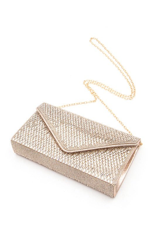 Rhinestone Evening Clutch With Chain - Trendy Handbags, Wallets & Cases in Gold for Women | The802Gypsy