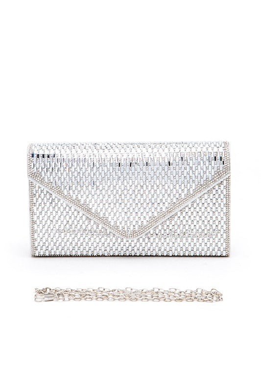 Rhinestone Evening Clutch With Chain - Trendy Handbags, Wallets & Cases in Silver for Women | The802Gypsy