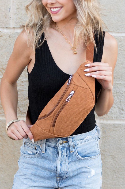 Corduroy Sling Bag - Trendy Handbag/Sling in Camel for Women | The802Gypsy