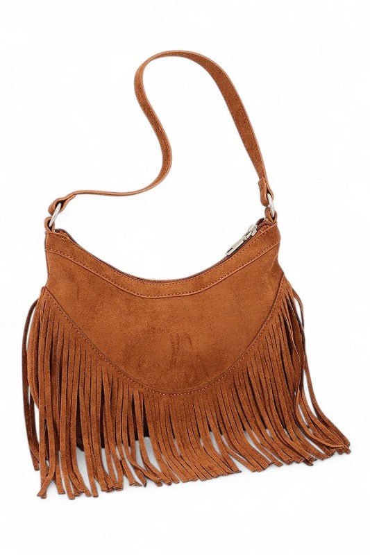 Western Buckle Faux Suede Fringe Bag - Trendy Handbags/Shoulder Bag in Coffee for Women | The802Gypsy