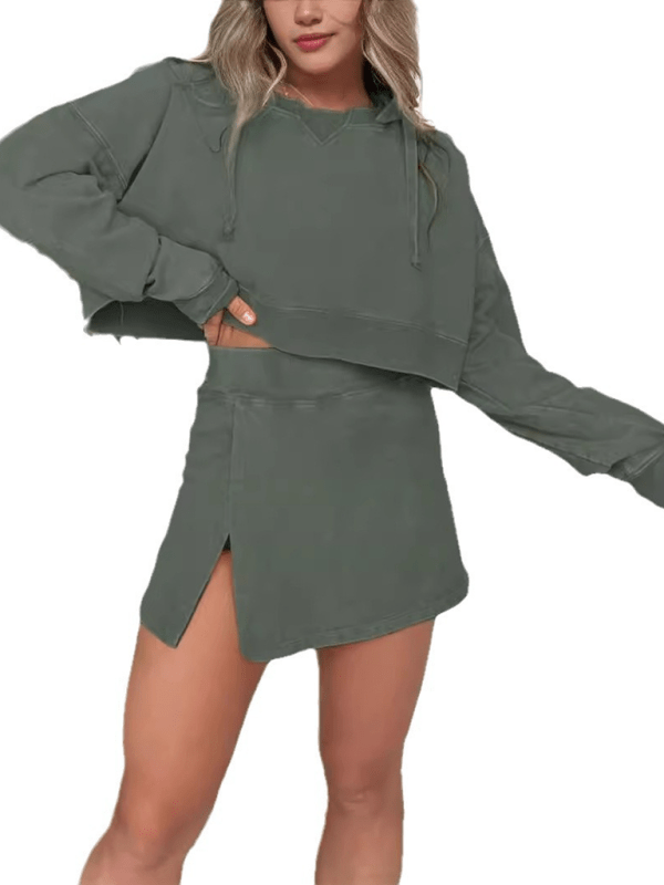 kakaclo clothes/outfit sets Green / S GYPSY GIRL-Long-sleeved hooded sweatshirt and skirt matching set