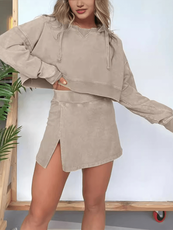 kakaclo clothes/outfit sets Khaki / S GYPSY GIRL-Long-sleeved hooded sweatshirt and skirt matching set