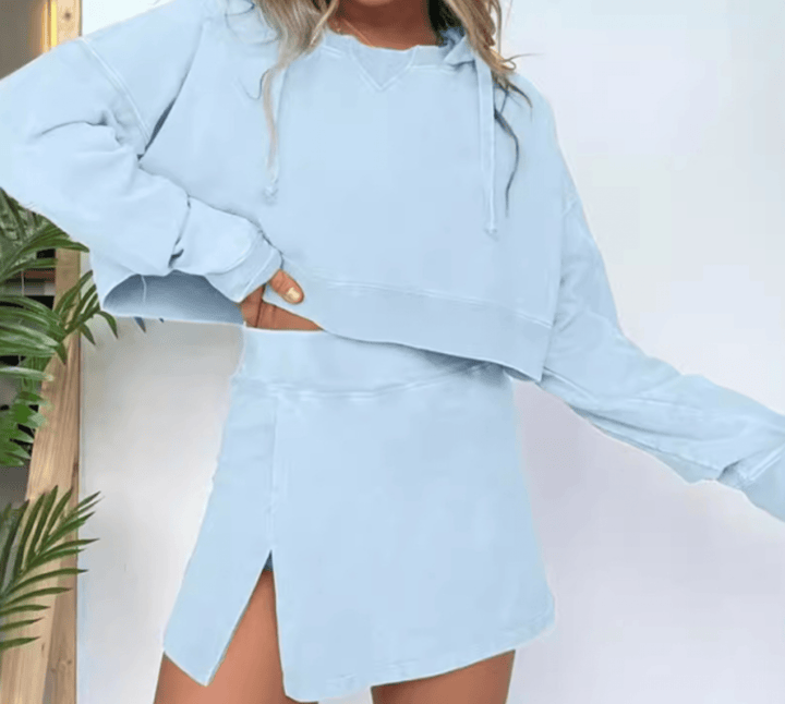 kakaclo clothes/outfit sets Light Blue / S GYPSY GIRL-Long-sleeved hooded sweatshirt and skirt matching set