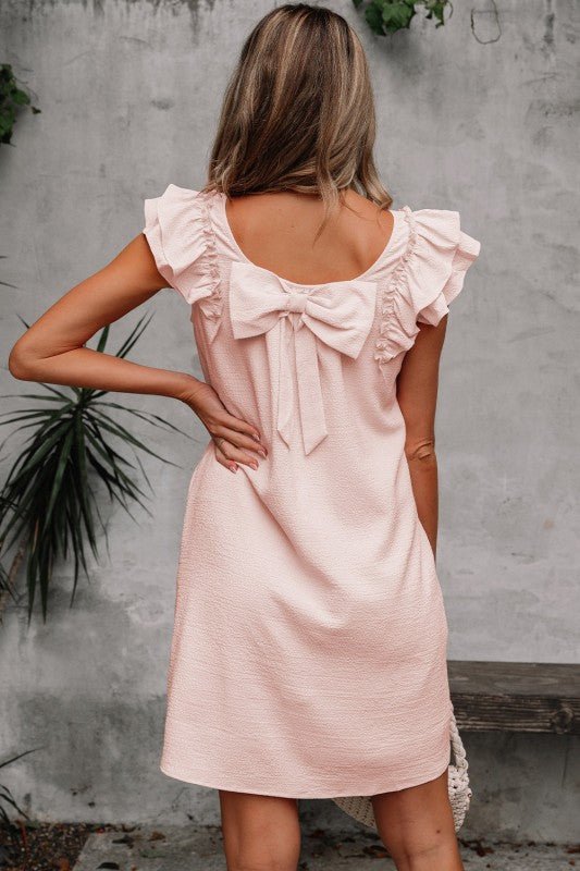 Abigail Textured Flutter Sleeve Bow Back Mini Dress - Trendy in Light Pink for Women | The802Gypsy