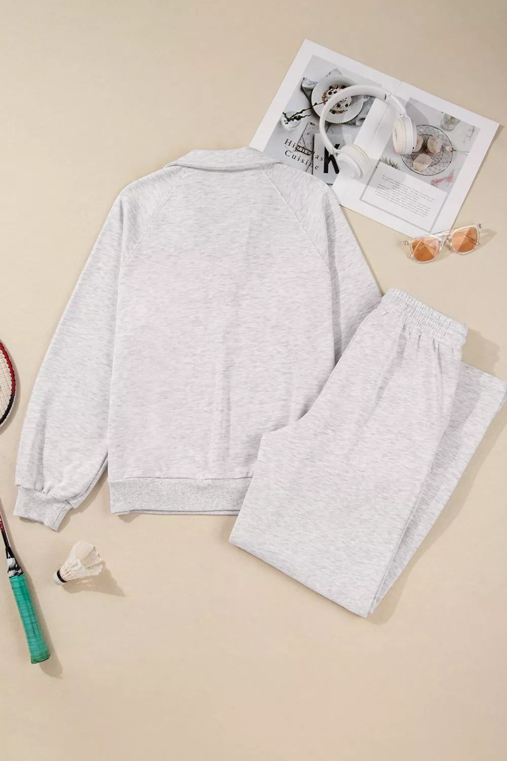 Long Sleeve Sweatshirt And Pants Set - Trendy Loungewear & Sleepwear/Loungewear in Light Gray for Women | The802Gypsy